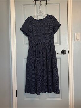 Navy Polka Dot Short Sleeve Midi Dress - Poppy Lux.